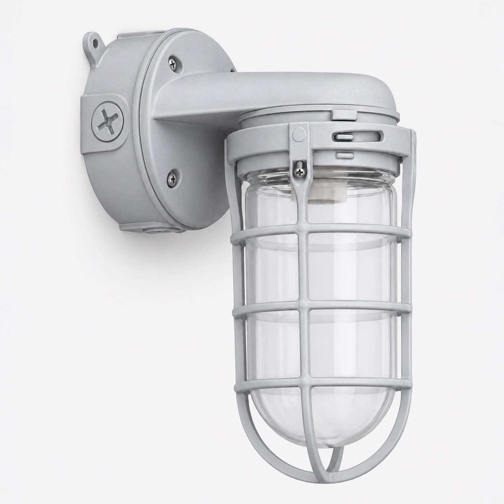 Caged Jelly Jar Vapor Tight Wall Light - E26 Base, IP65 - Gray