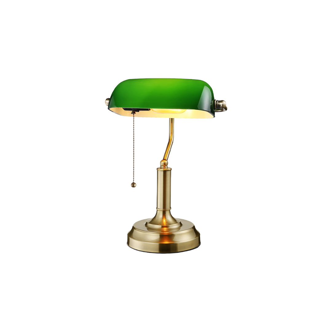 Vintage Banker's Desk Lamp - Iron Construction - 60W Max - Green