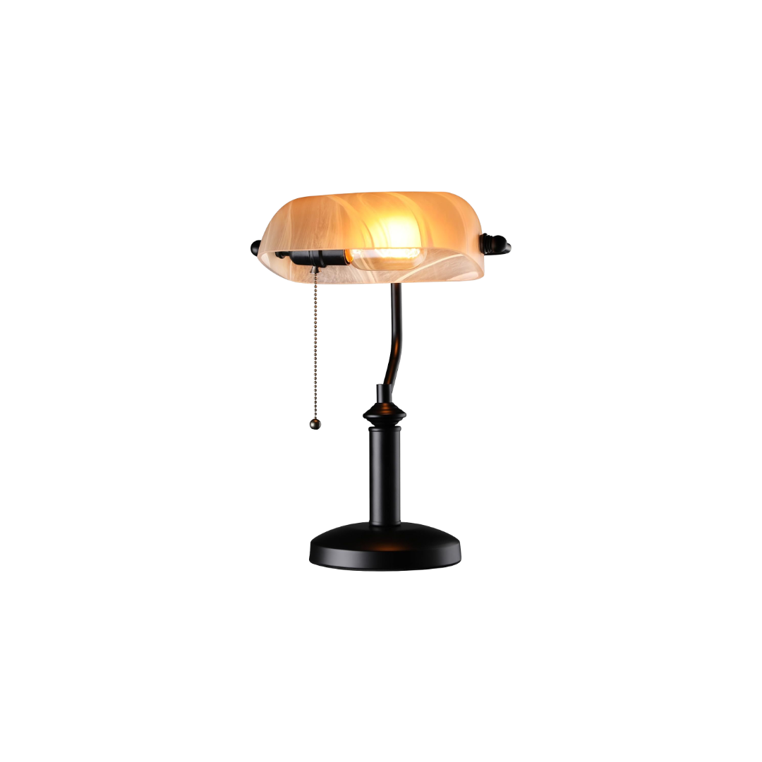 Decorative Task Lamp - Amber Glass Shade - 60W Max - Yellow Finish