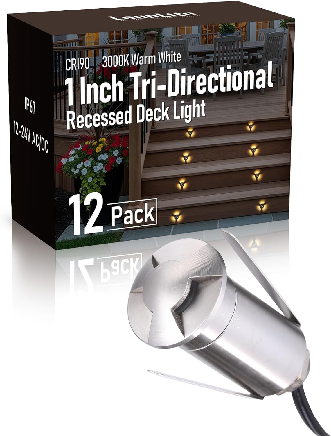 LED Deck Light - Triple Beam Clover Glow - 1W - Polished Stainless Steel
