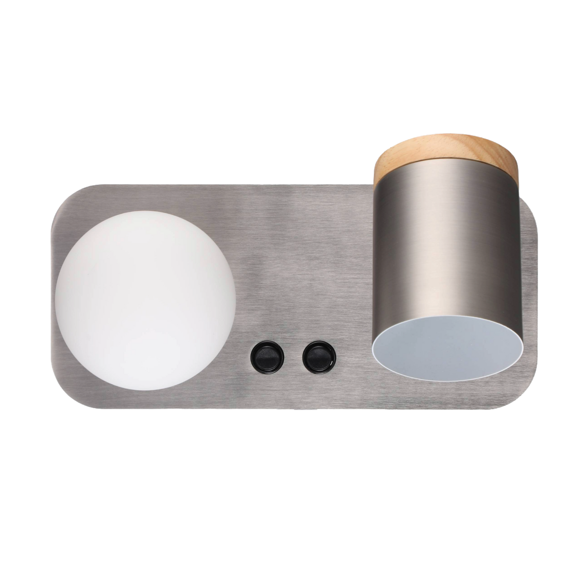 Dual-Light LED Bedside Lamp - Globe & Spotlight Design - 20W - Black / Satin Nickel